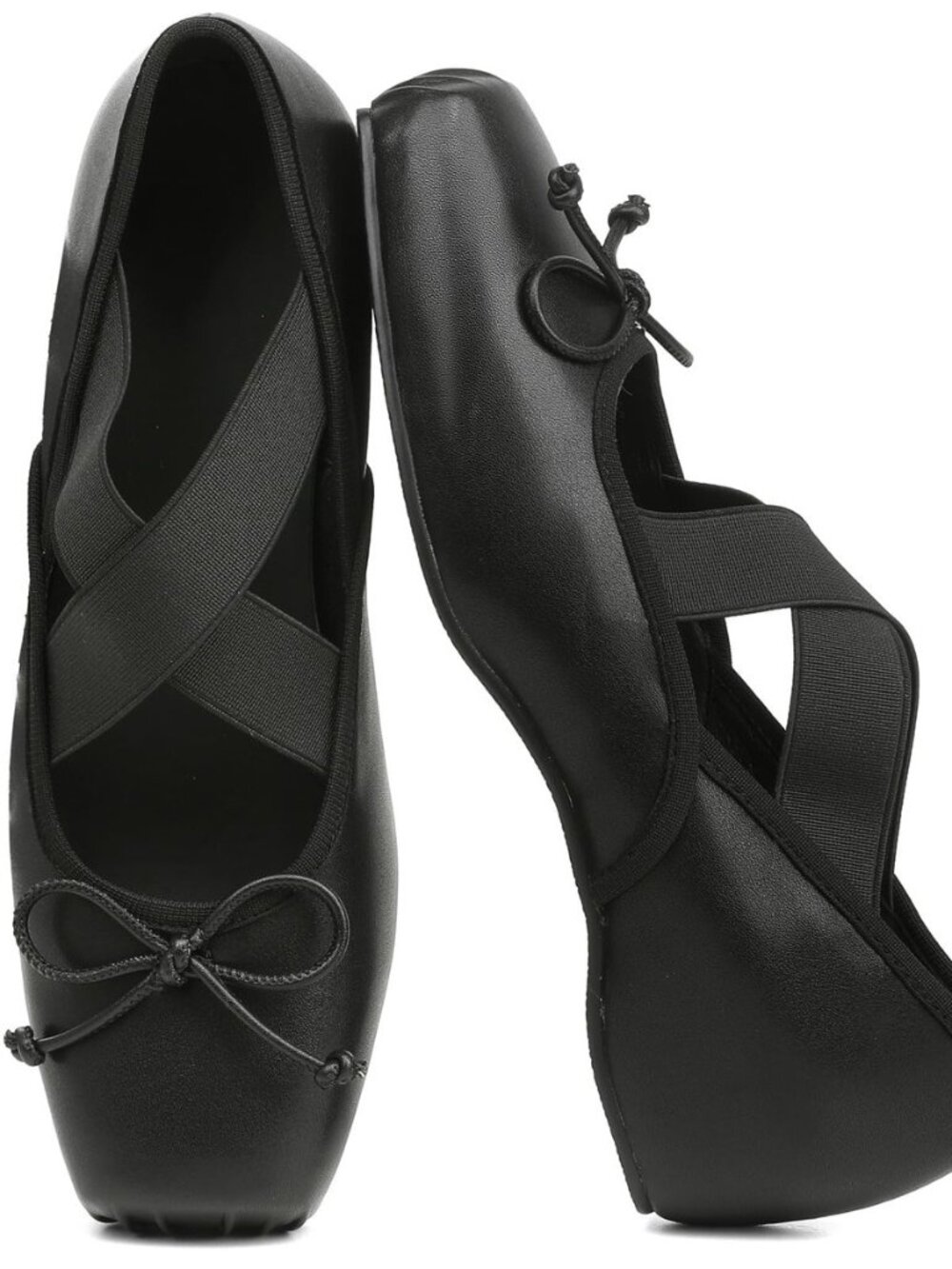 Women's Ballet Flats Square Toe with Bow Mary Jane Hidden Wedge Shoes